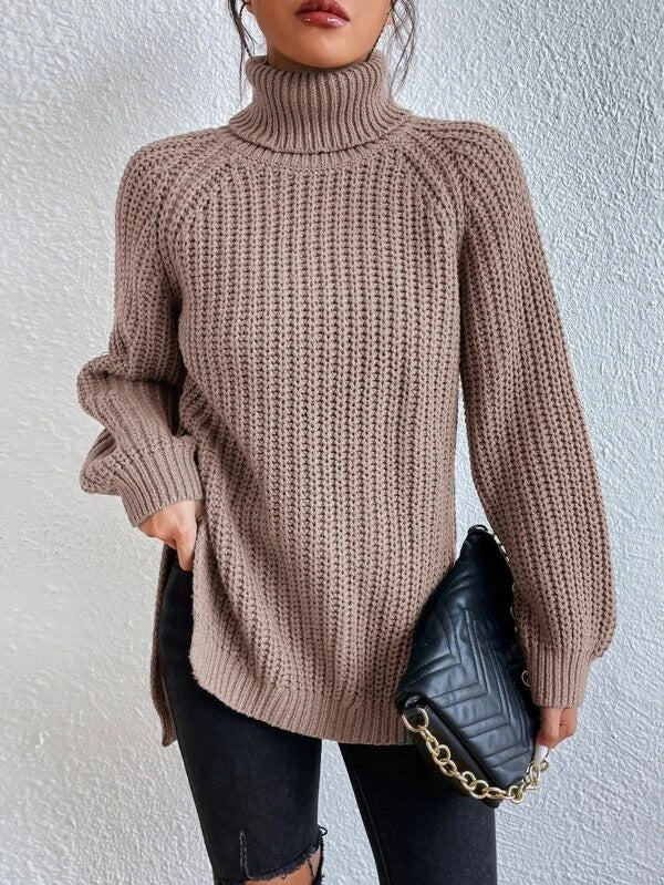 Klassischer Damen-Rollkragenpullover mit Rippstrick | Khaki
