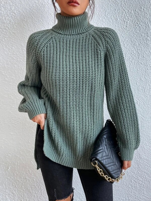 Klassischer Damen-Rollkragenpullover mit Rippstrick | Hellgrün