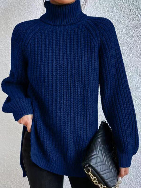 Klassischer Damen-Rollkragenpullover mit Rippstrick