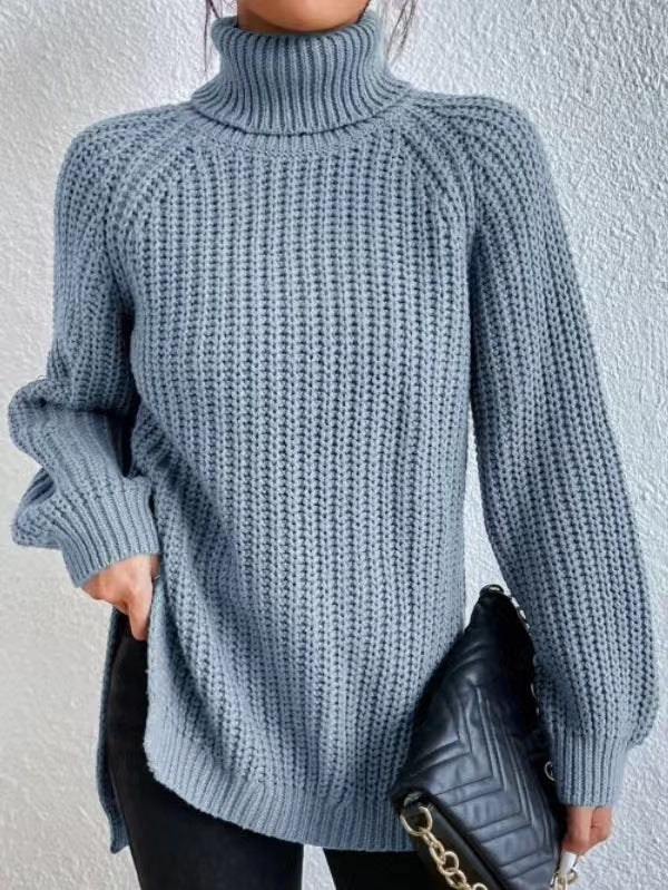 Klassischer Damen-Rollkragenpullover mit Rippstrick | Hellblau