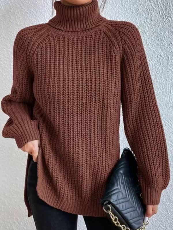 Klassischer Damen-Rollkragenpullover mit Rippstrick | Braun