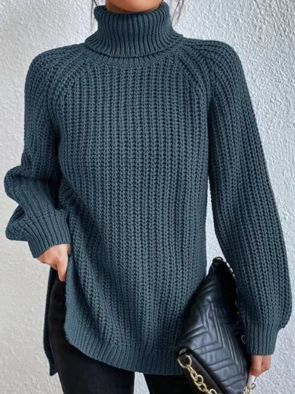 Klassischer Damen-Rollkragenpullover mit Rippstrick