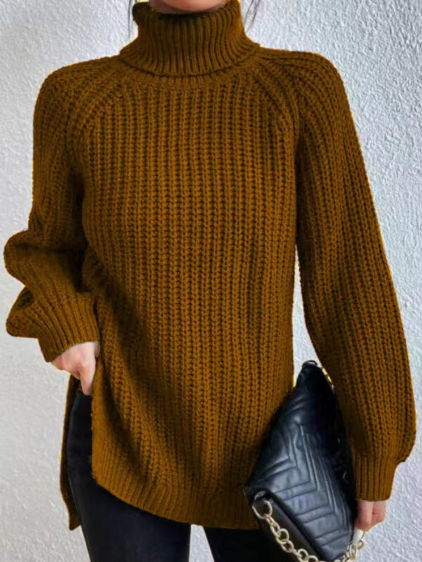 Klassischer Damen-Rollkragenpullover mit Rippstrick | Camel